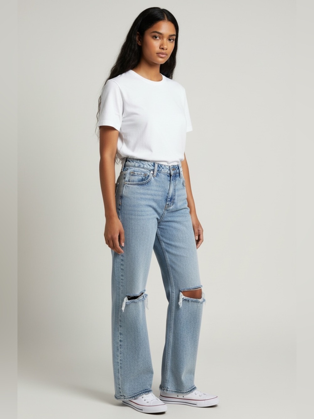 High-Rise Light Blue Distressed Wide-Leg Jeans